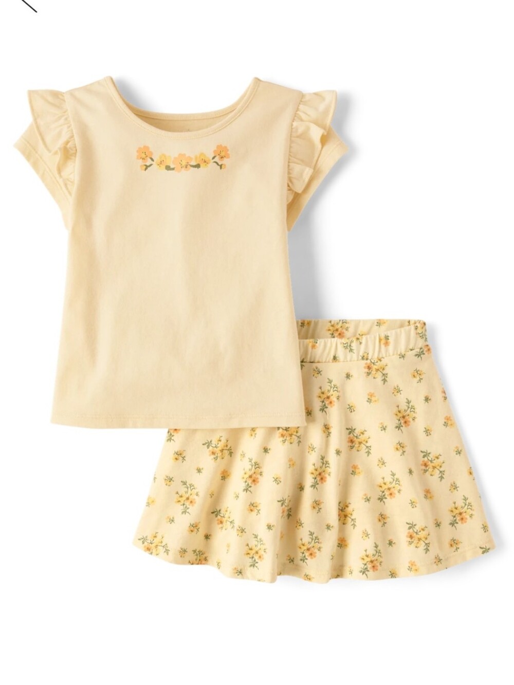 Girl's Yellow Floral Skort & Ruffle Sleeve Top Set, Size 3T